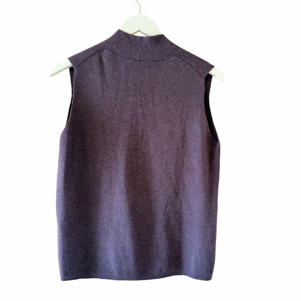 Eileen Fisher Merino Wool Plum Purple  V-Neck Vest Sleeveless Boxy Layering Mini - Picture 5 of 10